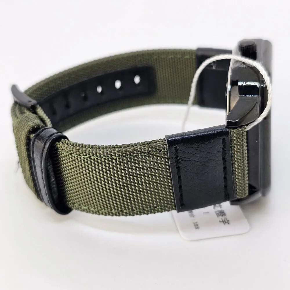 Men's Watch 42MM Case‎ Black Dial Date Indicator Army Green Black Canvas Bands
